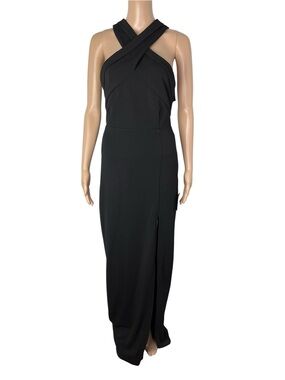 New Lulus Head to Cocktail Hour Halter Neck Cutout Floor Length Formal Dress